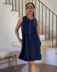 100- Organic Cotton Gauze Sleeveless Swing Dress IndigoBlue InHouse 4x5
