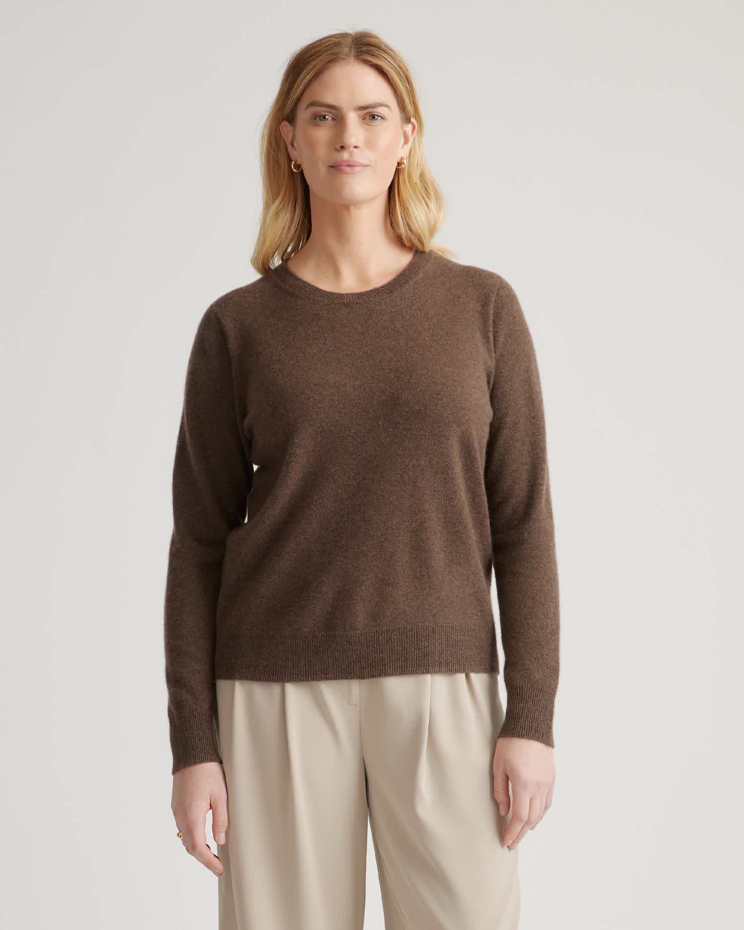 brown Mongolian Cashmere Crewneck Sweater