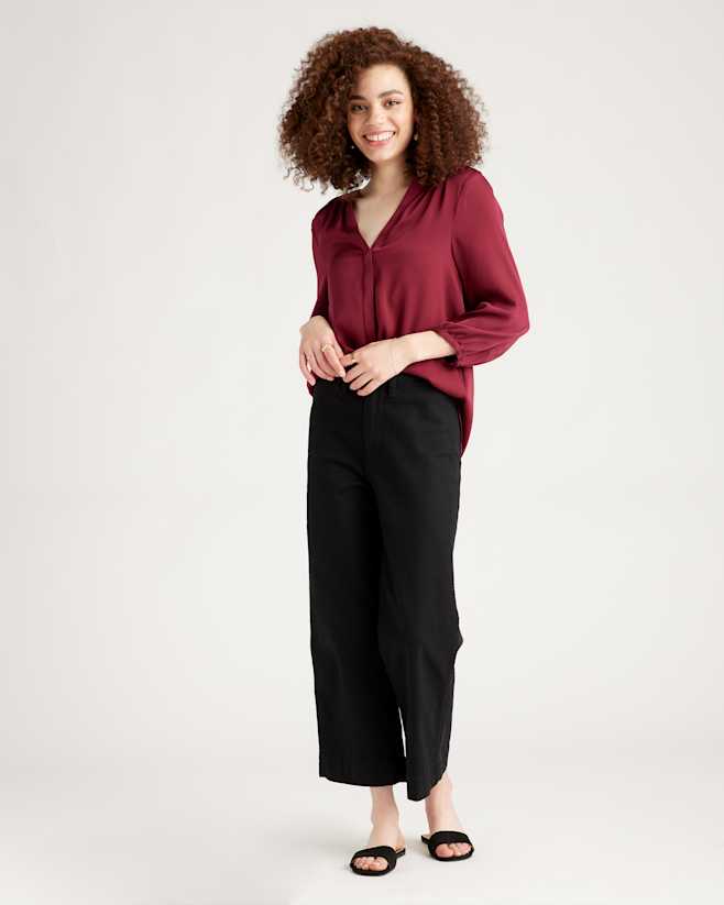 Burgundy Washable Stretch Silk Pleat Back Blouse