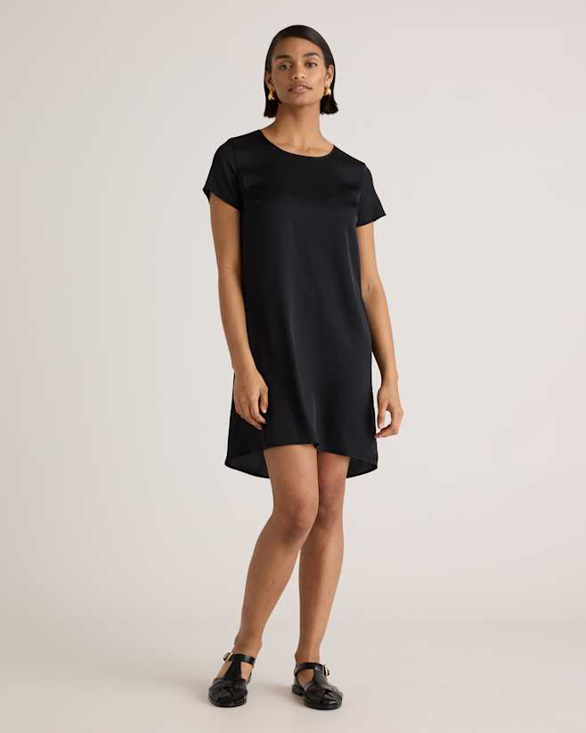 Black Washable Stretch Silk Tee Dress