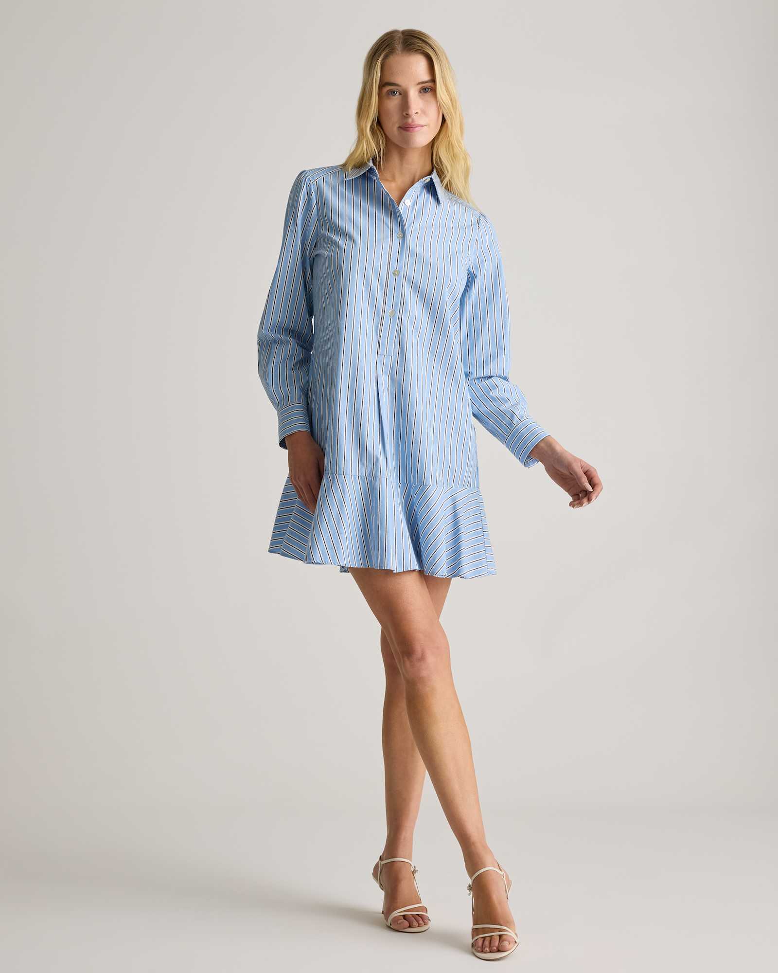 Tribeca Stripe 100% Organic Cotton Poplin Drop Waist Shirt Dress