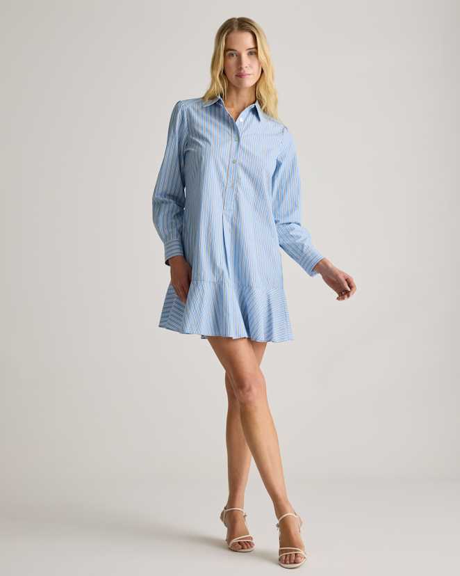 Tribeca Stripe 100% Organic Cotton Poplin Drop Waist Shirt Dress