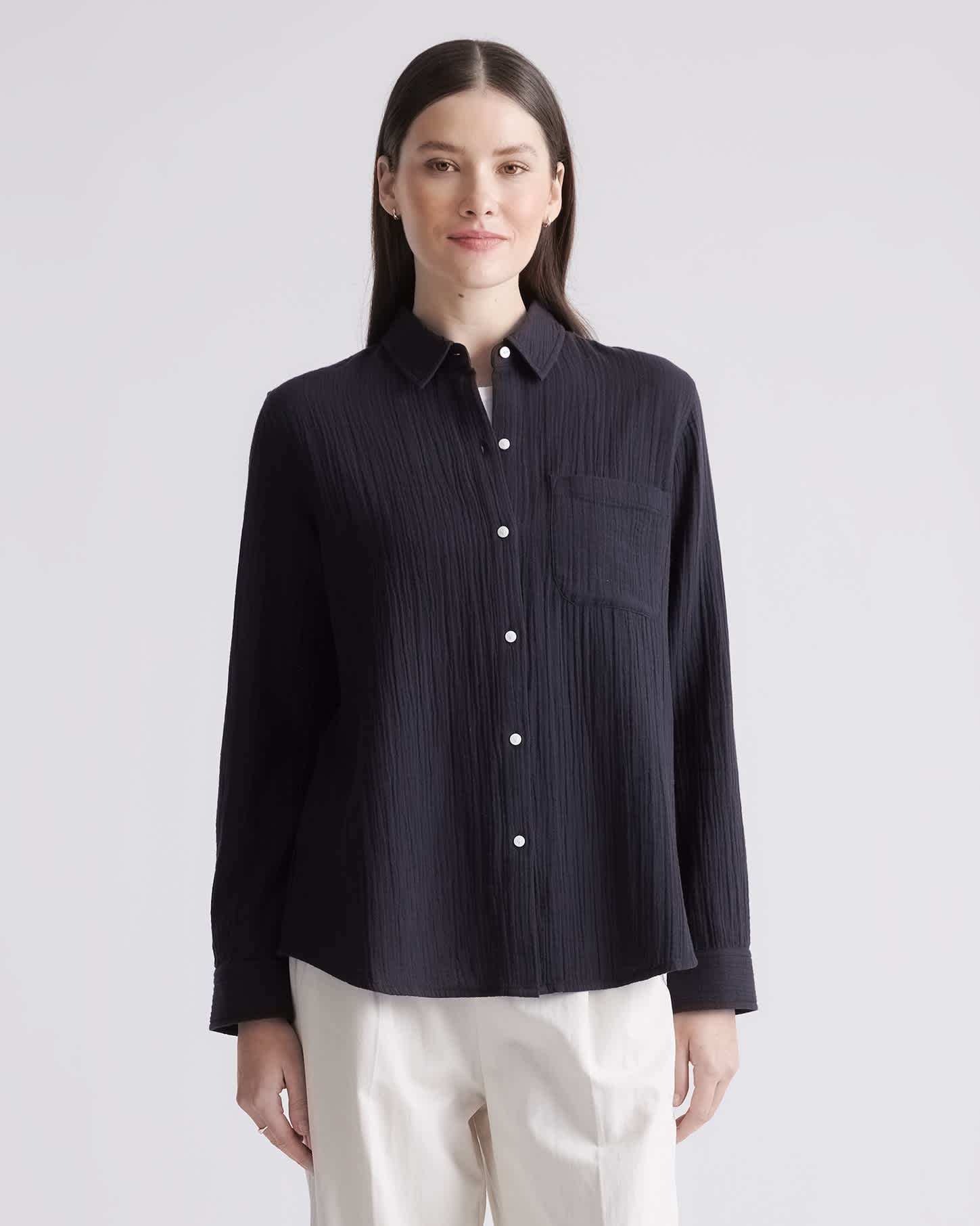 Black 100% Organic Cotton Gauze Long Sleeve Shirt