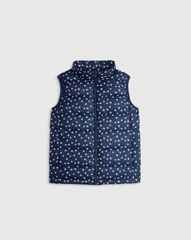 Navy Mini Floral Lightweight Down Puffer Vest