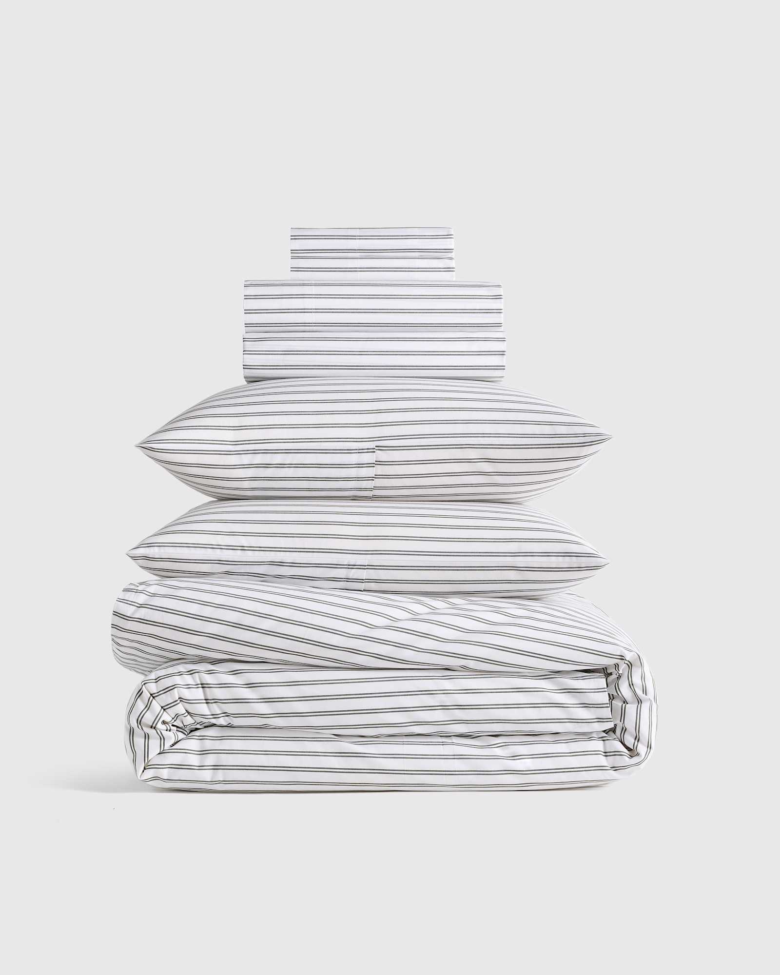 White/Pine Organic Crisp Percale Double Stripe Deluxe Bedding Bundle