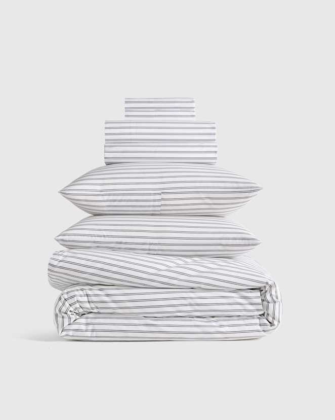 Double Stripe Pine Classic Organic Percale Deluxe Bedding Bundle
