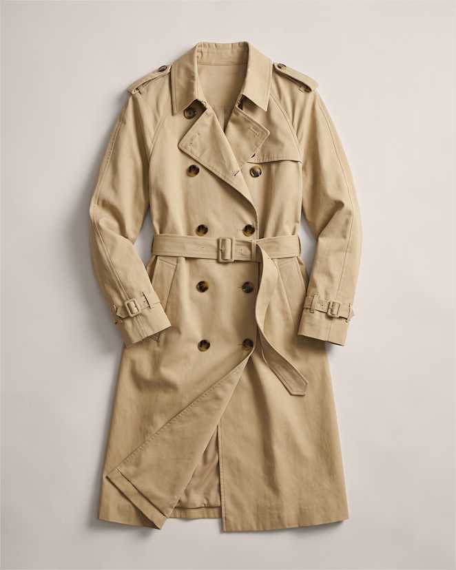 Light Khaki Comfort Stretch Long Trench Coat