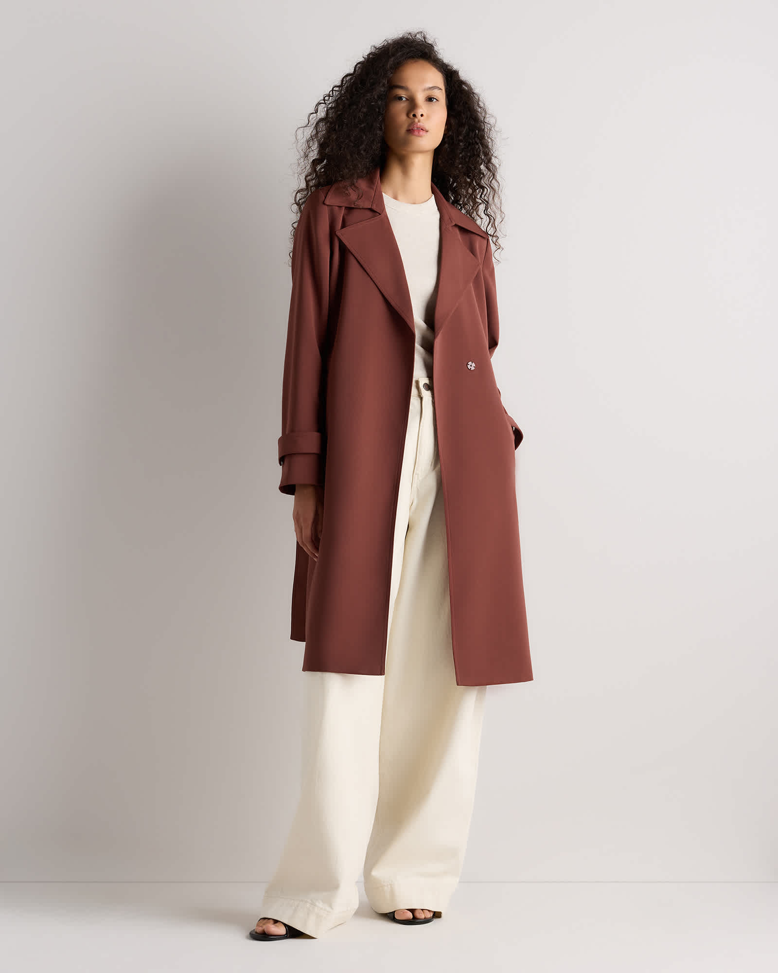 Redwood Brown Stretch Crepe Trench Coat