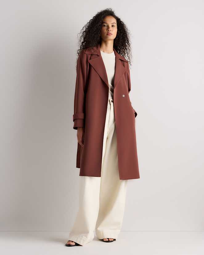 Redwood Brown Stretch Crepe Trench Coat
