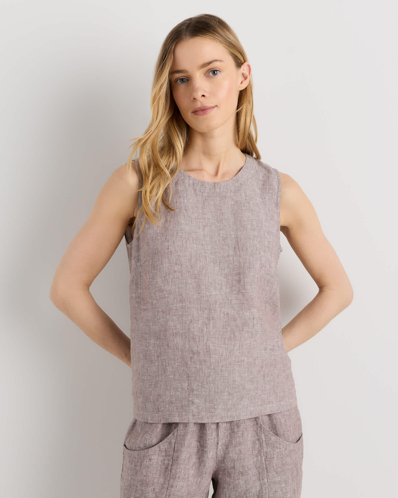 Taupe Brown Chambray 100% European Linen Tank
