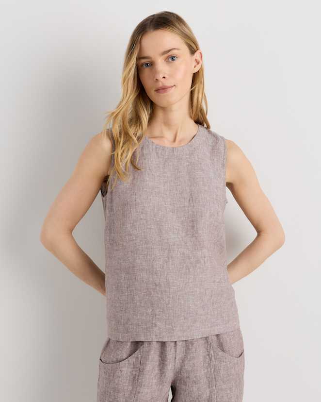 Taupe Brown Chambray 100% European Linen Tank