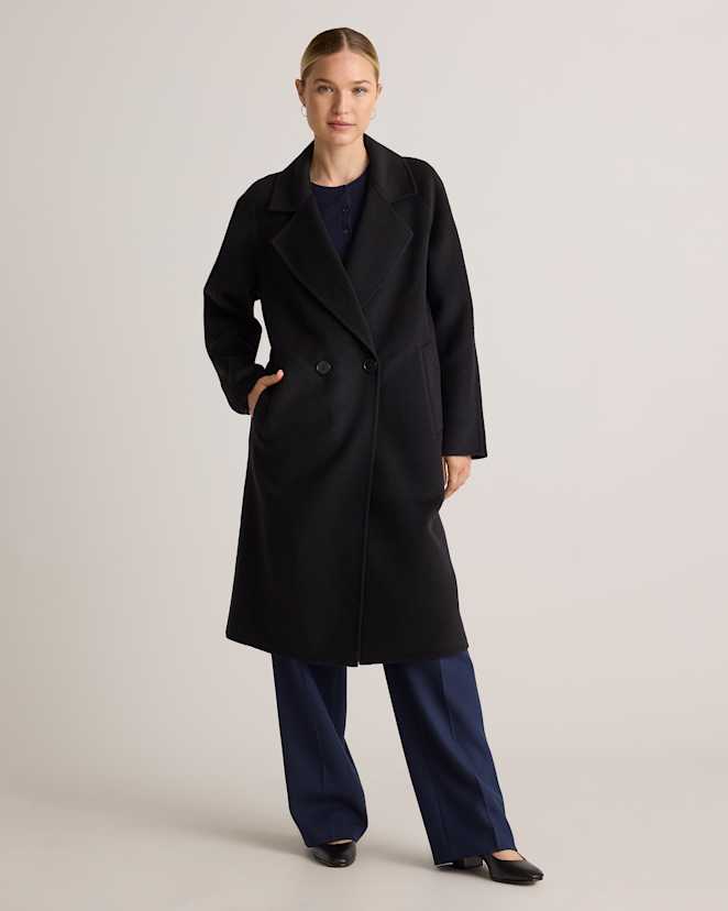 Black Double-Faced Merino Wool Notched Lapel Coat