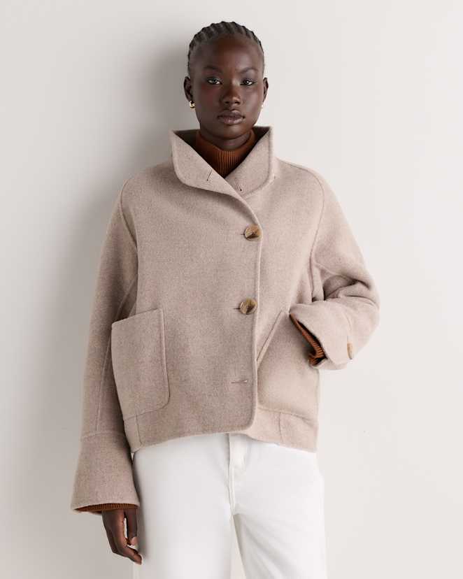 Oat Double-Faced Merino Wool Funnel Neck Jacket