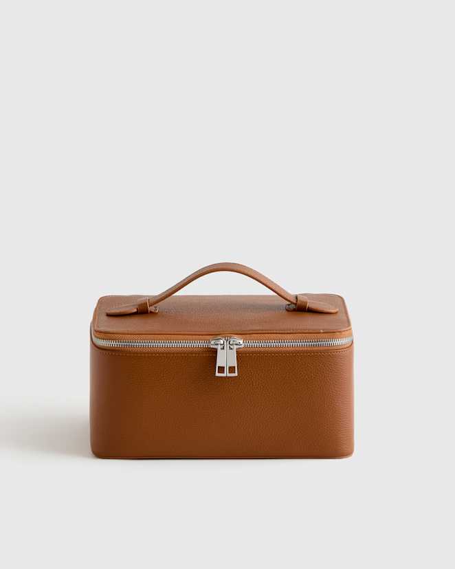 Cognac Italian Leather Travel Cosmetic Case