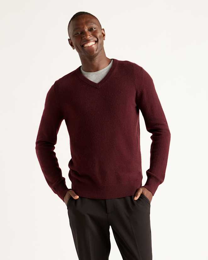 Burgundy Mongolian Spring Cashmere V-Neck Sweater
