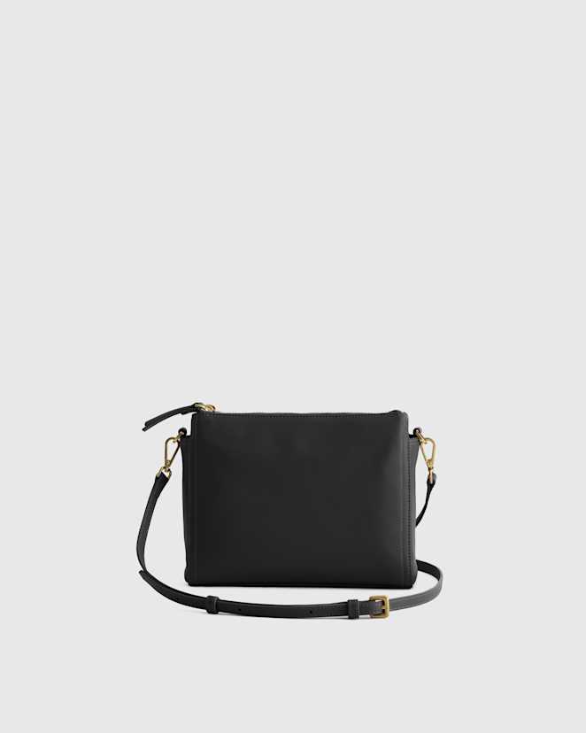 Black Italian Leather Triple Compartment Crossbody