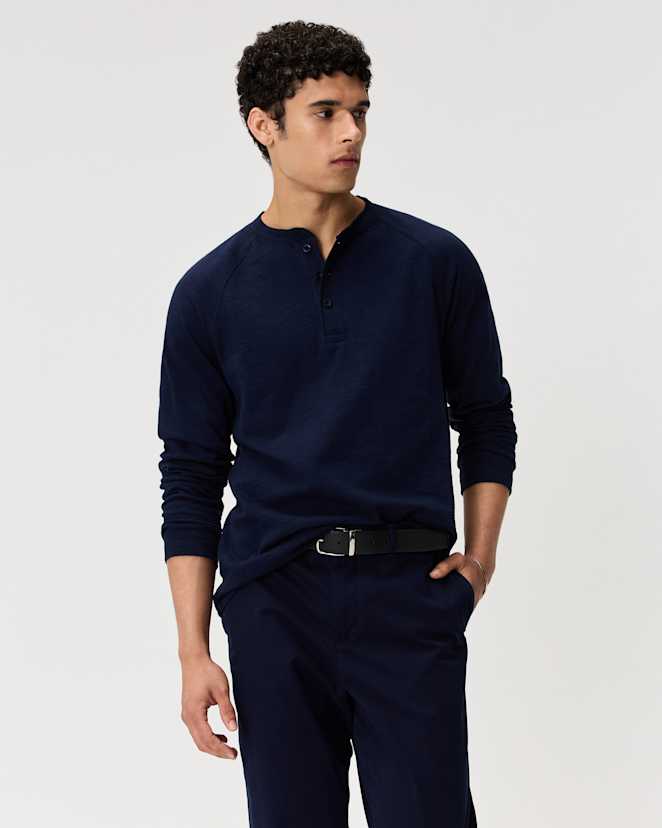Deep Navy 100% Organic Cotton Slub Long Sleeve Henley