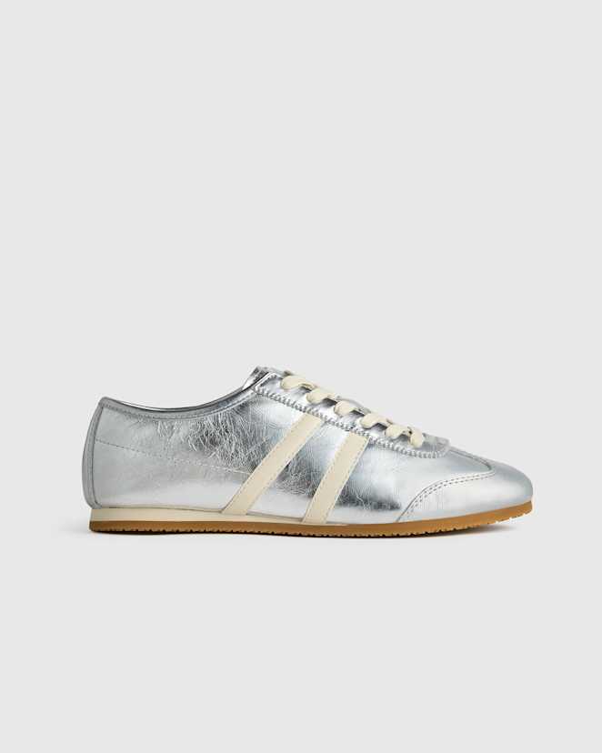Metallic Silver Italian Leather & Suede Low Profile Sneaker