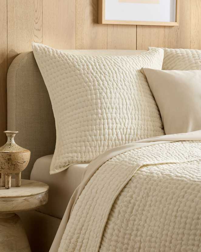 Ivory European Linen Cotton Stitch Quilted Euro Sham