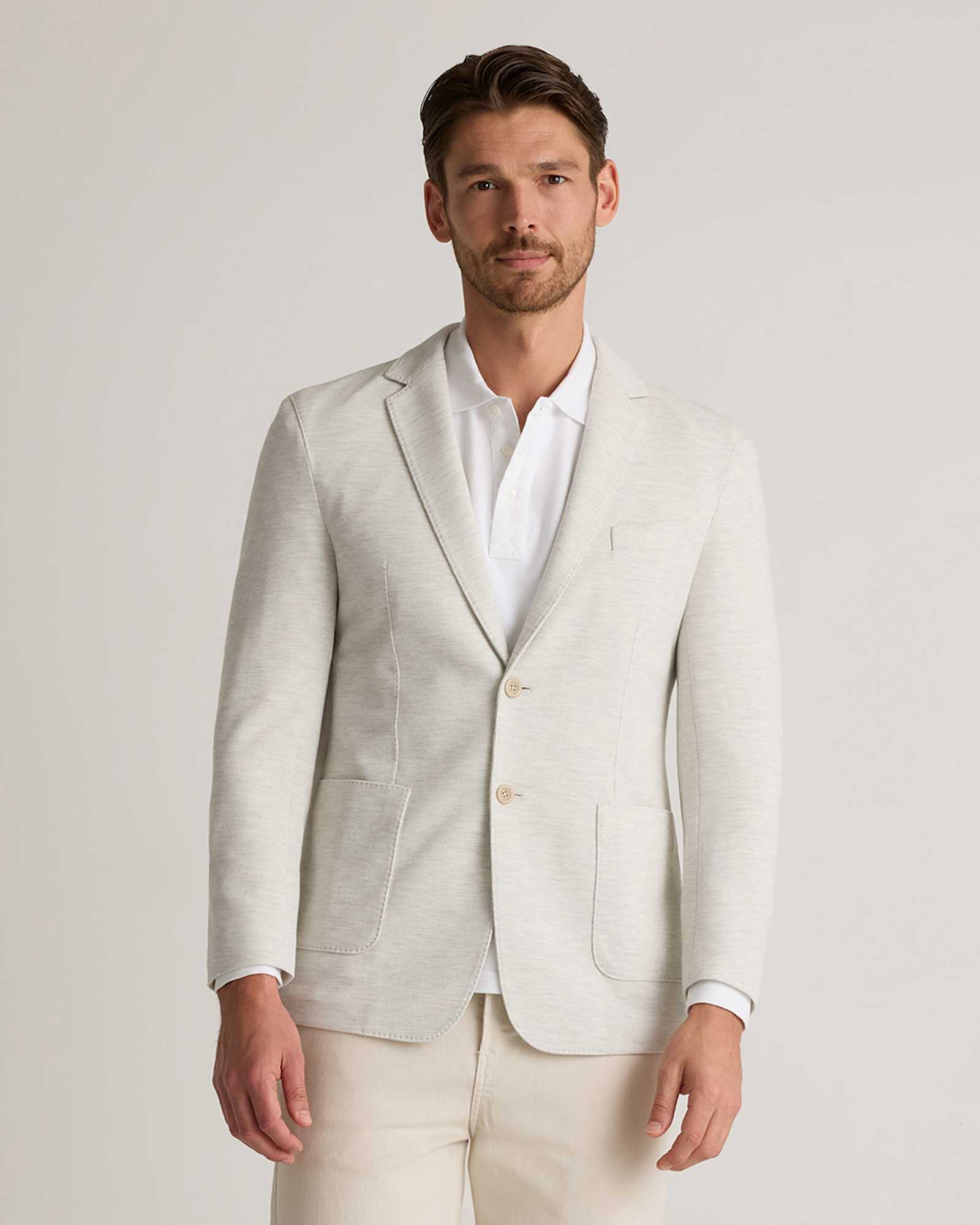 Heather White Cotton Pique Knit Blazer
