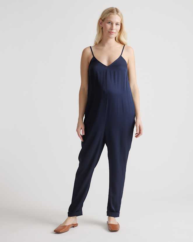 Navy Washable Stretch Silk Maternity Jumpsuit