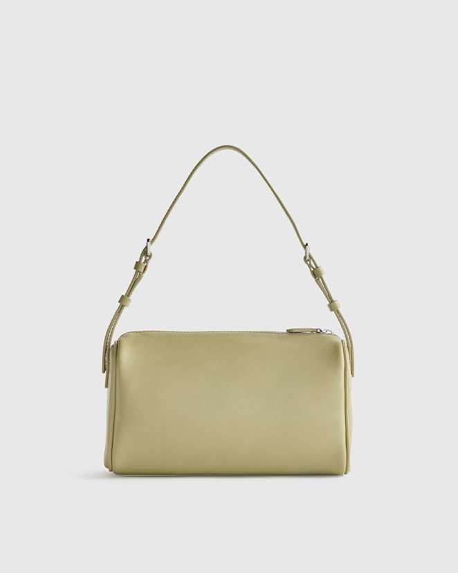 Tea Green Italian Leather Mini Barrel Shoulder Bag