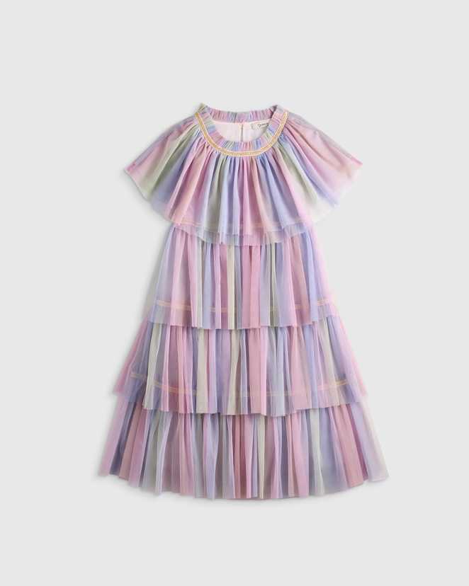 Rainbow Recycled Tulle Tiered Dress