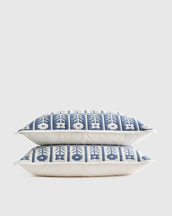 Glacier Blue Organic Cotton Jacquard Floral Sham Set