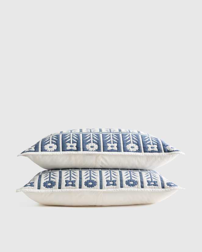 Glacier Blue Organic Cotton Jacquard Floral Sham Set