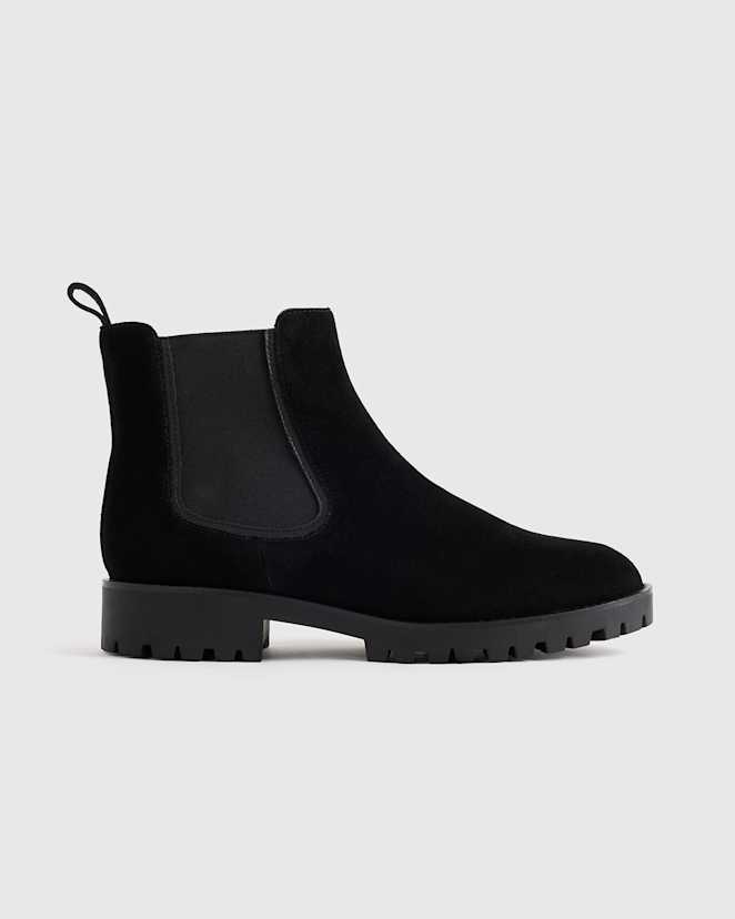 Black Italian Suede Lug Sole Chelsea Boot