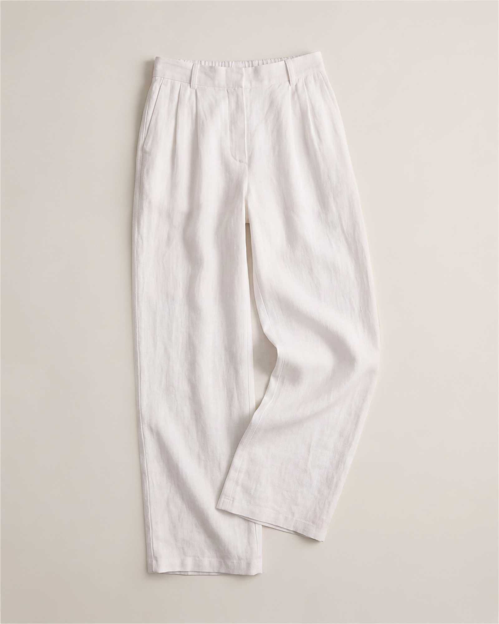 White 100% European Linen Pleated Trouser