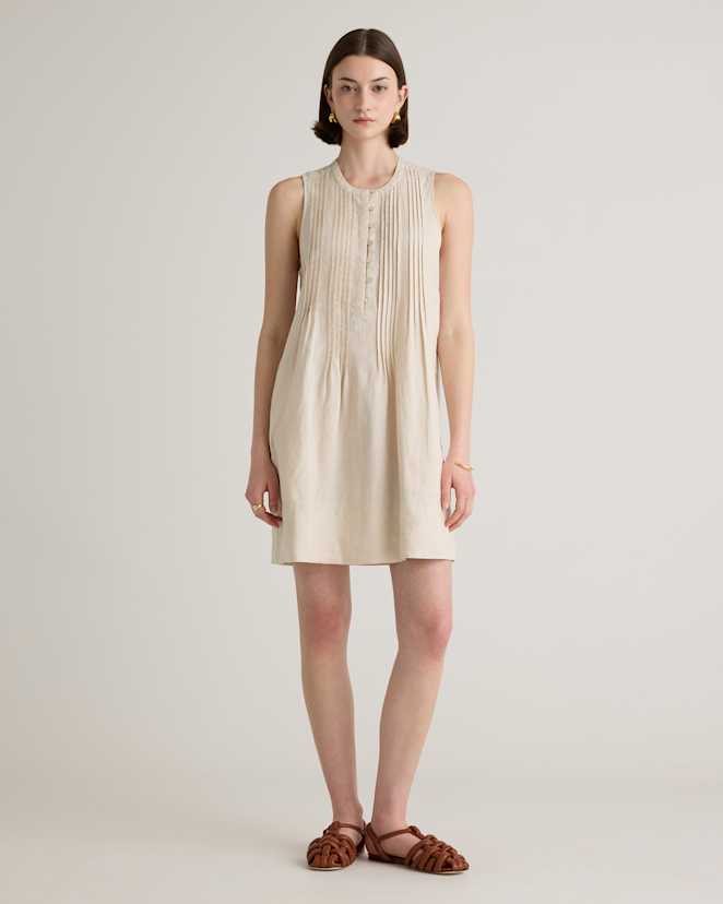 Sand 100% European Linen Sleeveless Swing Dress
