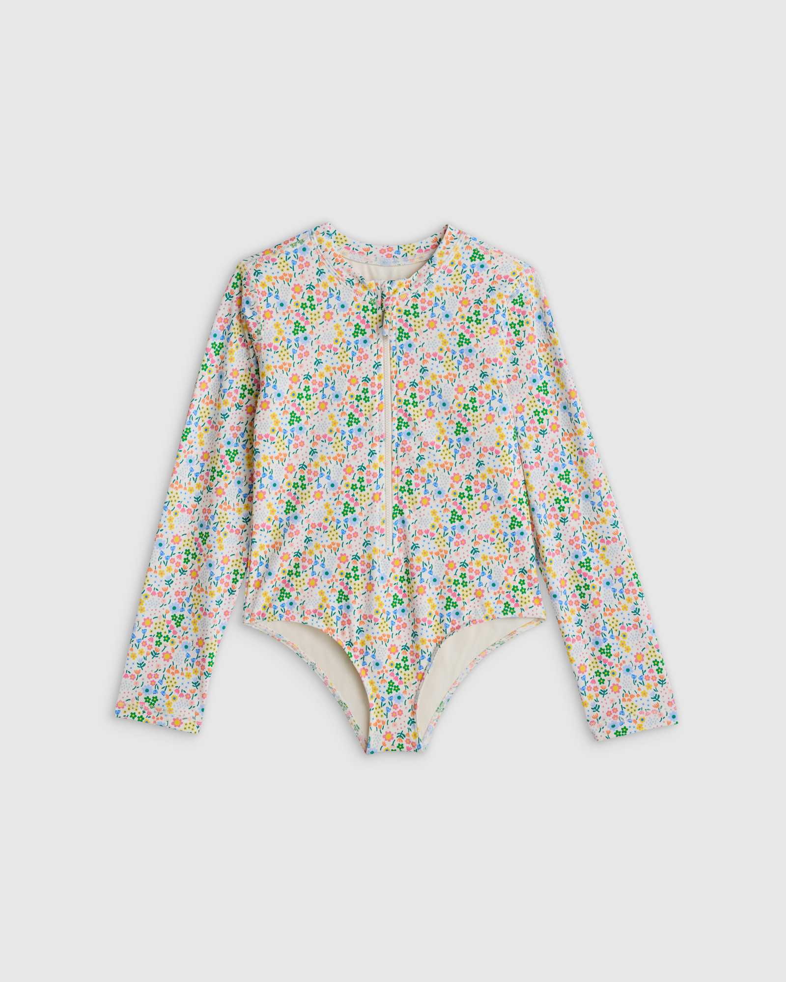 ditsy-floral Long Sleeve Zip-Up Swimsuit