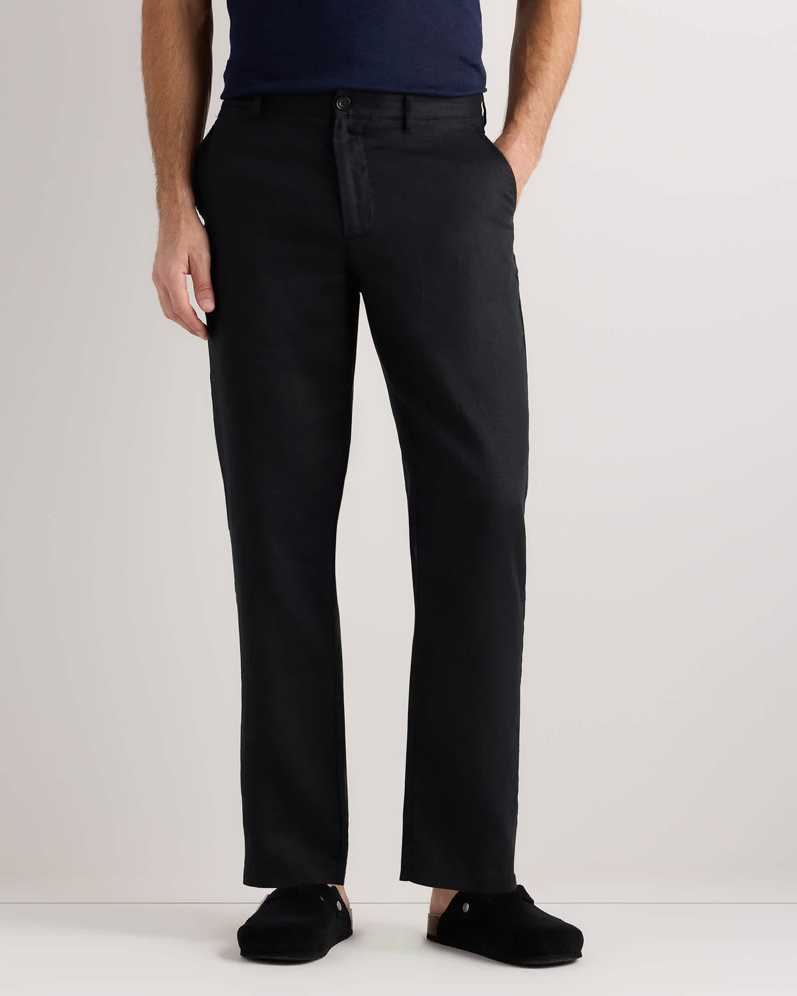 black 100% European Linen Trousers