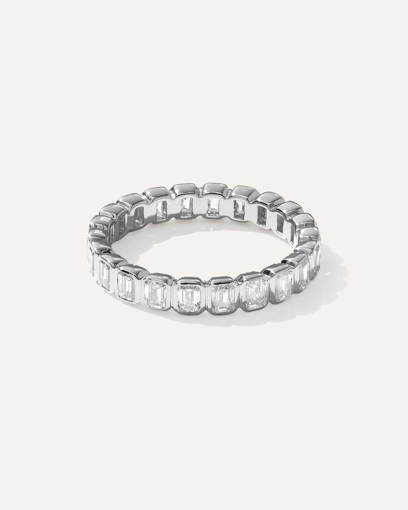 White Gold Lab Grown Diamond Emerald North-South Bezel Eternity Band