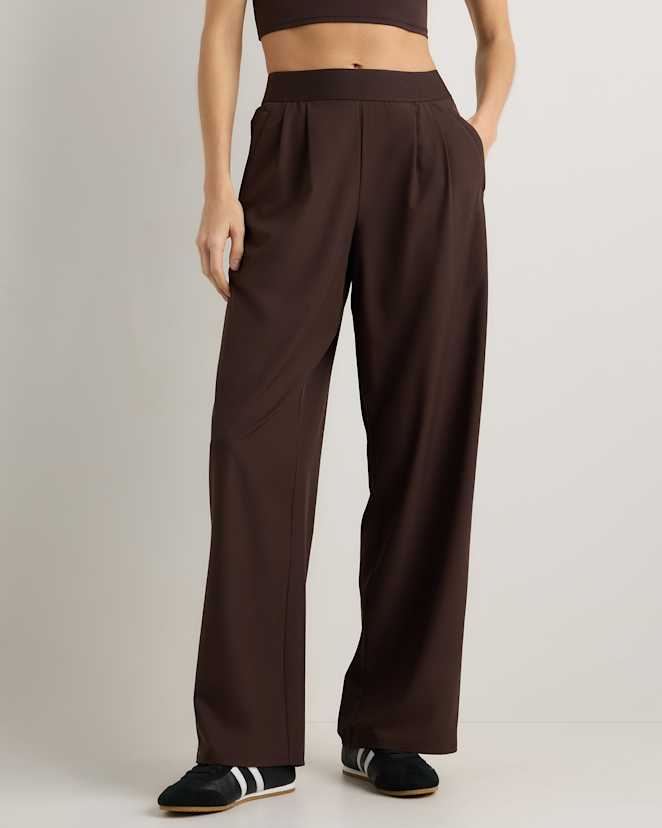 Coffee Bean Brown Performance Tech Wide Leg Pants