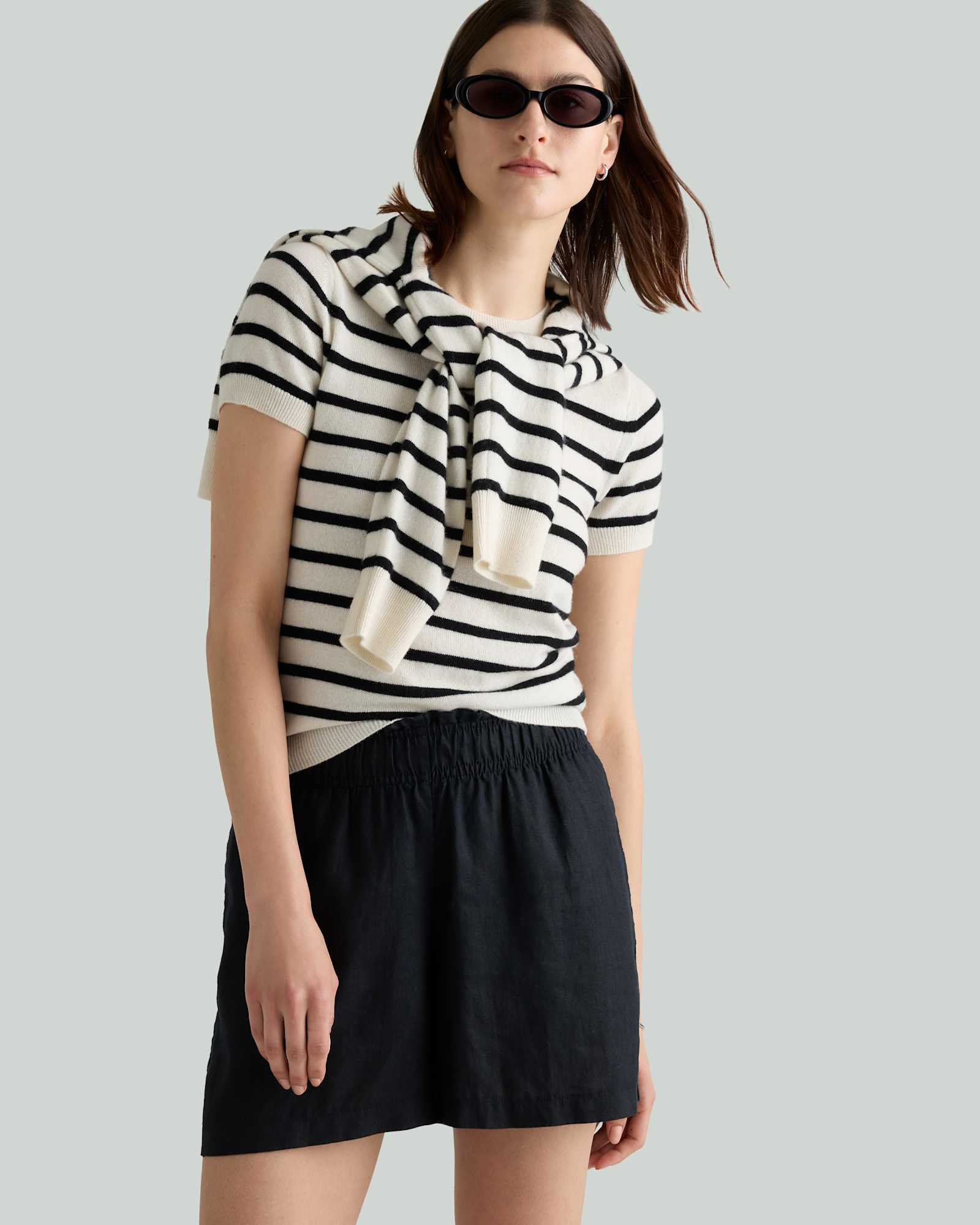 ivory/black-stripe Mongolian Cashmere Tee