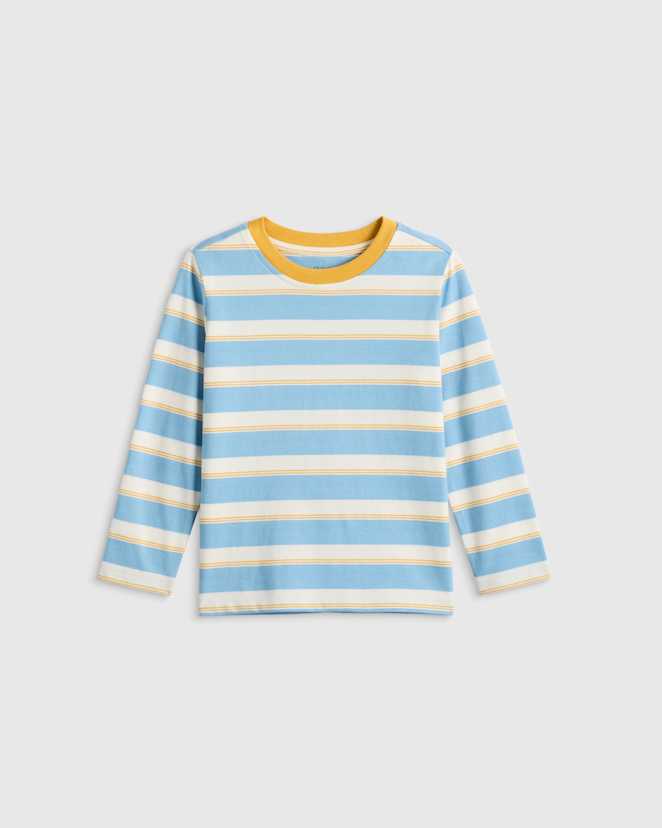 Large Multi Blue Stripe 100% Organic Cotton Jersey Long Sleeve Tee