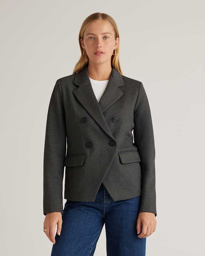 Charcoal Ultra-Stretch Ponte Double-Breasted Blazer