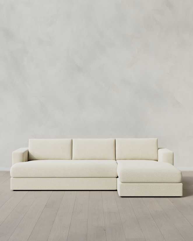Linen Sierra Curved Arm Chaise Sectional in Performance Boucle