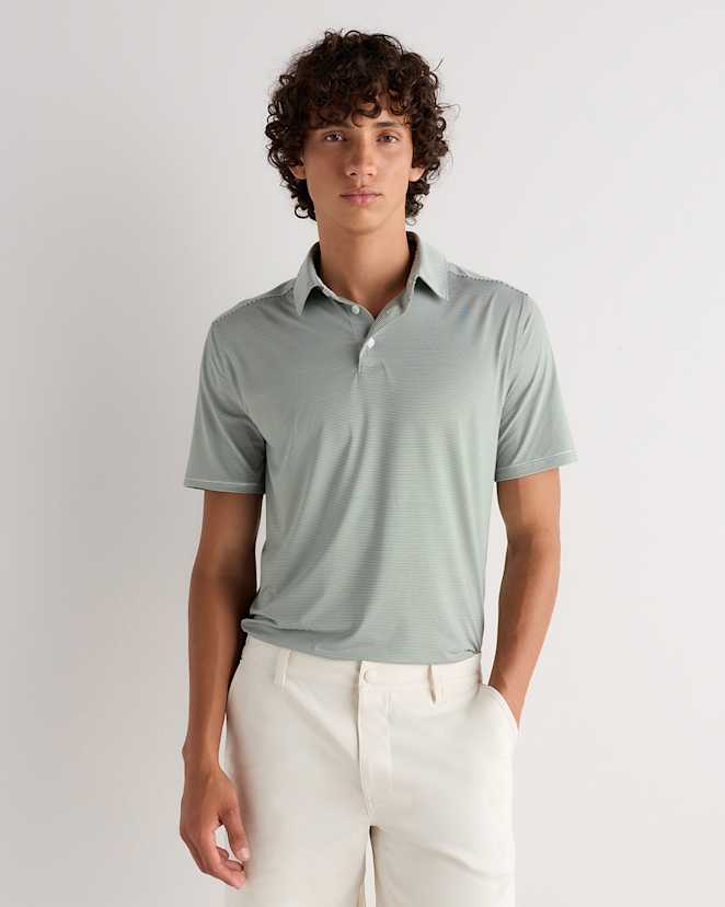 Dark Green Stripe Performance Jersey Short Sleeve Golf Polo