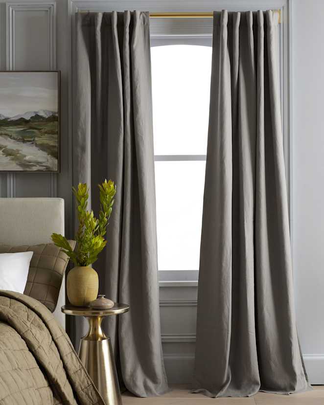 Grey European Linen Room Darkening Curtain