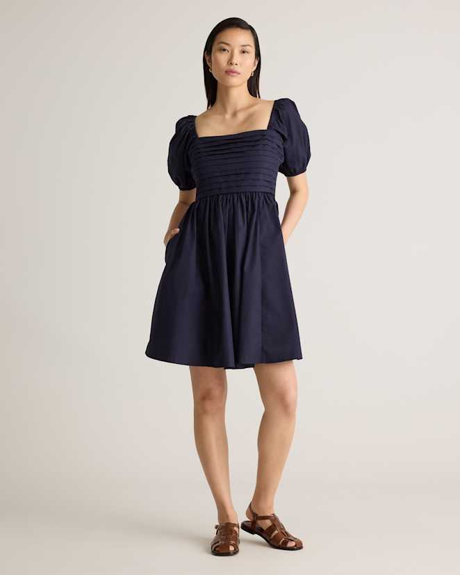 Navy 100% Organic Cotton Ruched Mini Dress