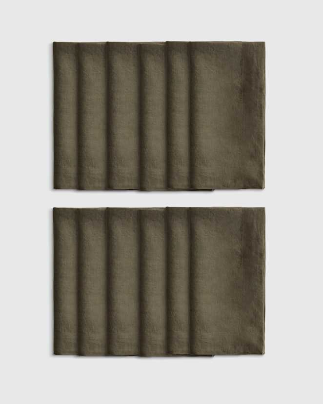 Dusty Olive European Linen Wide-Hem Napkins (Set of 12)