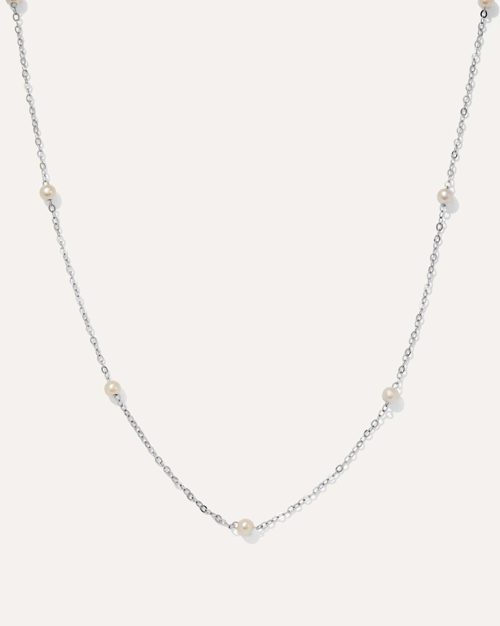 white-gold 14K Gold Freshwater Cultured Pearl Station Necklace