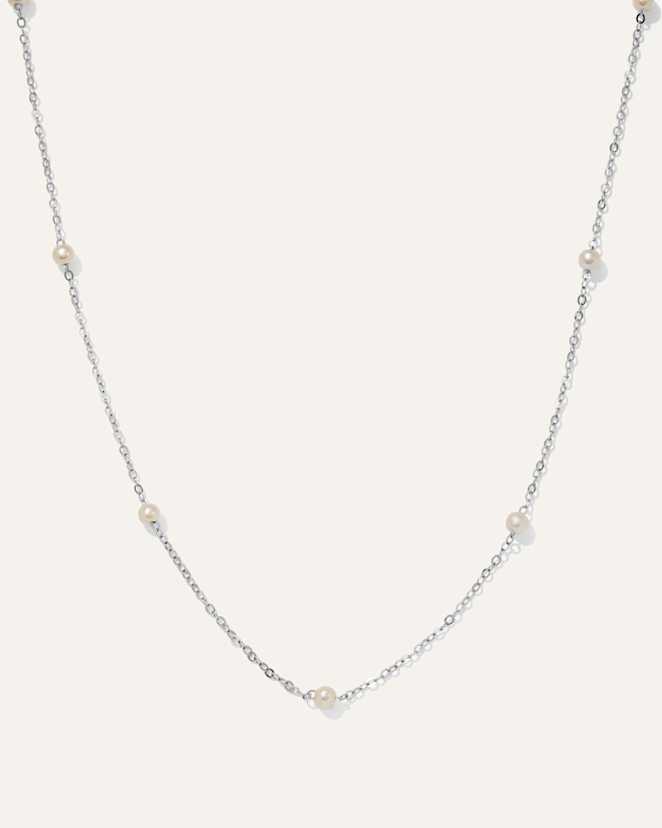 White Gold 14K Gold Freshwater Cultured Pearl Station Necklace