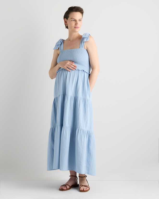 Ocean Breeze 100% Organic Cotton Gauze Smocked Sleeveless Midi Dress