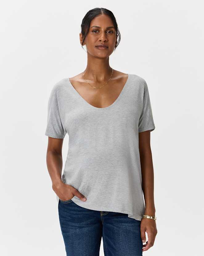 White/Grey Bamboo Jersey Maternity Soft V-Neck Tee (2-pack)