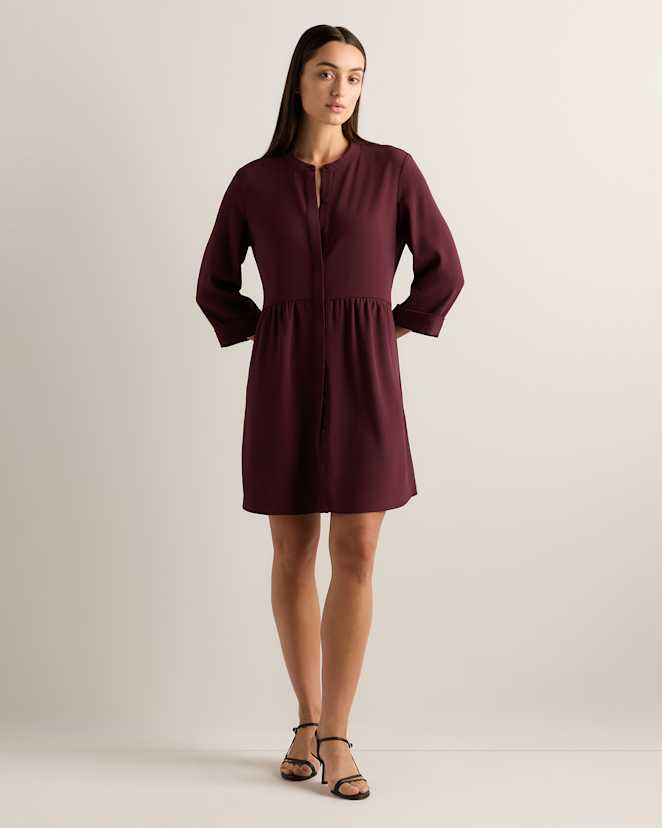 Wine Tasting Red Fluid Crepe Shirt Dress