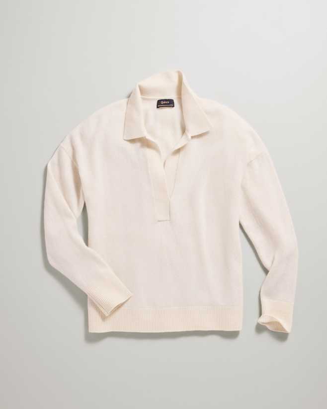 Ivory Mongolian Cashmere Polo Sweater